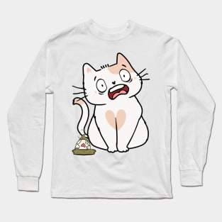 Funny White Cat steps on a dirty diaper Long Sleeve T-Shirt